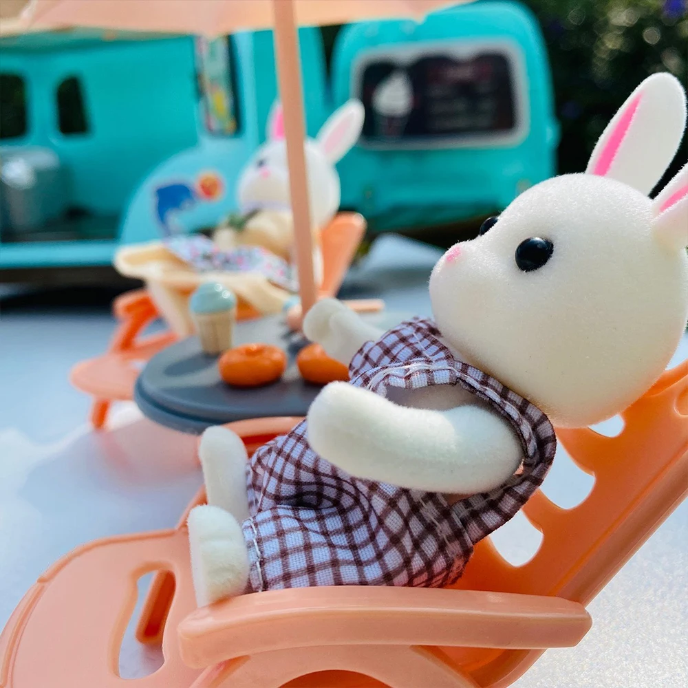 Beach Bus 1/12 Forest Family Bunny Ice Cream Sales Vehicle Dollhouse Miniature Furniture For Girls Play House Toy Birthday Gifts 5