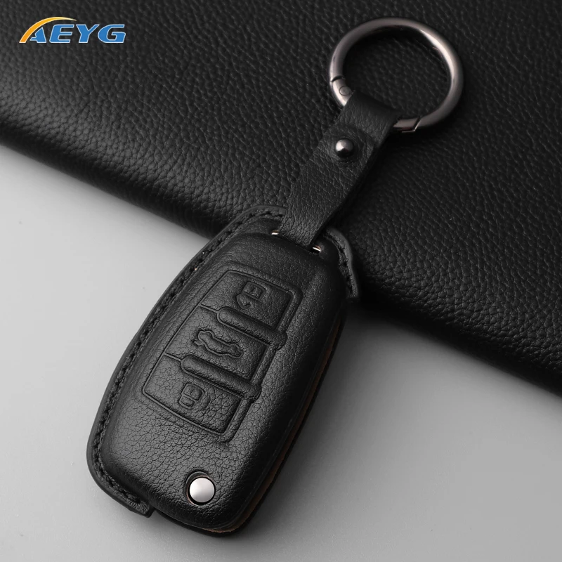 Premium Leather Car Key Case Cover with Key Chain Holder