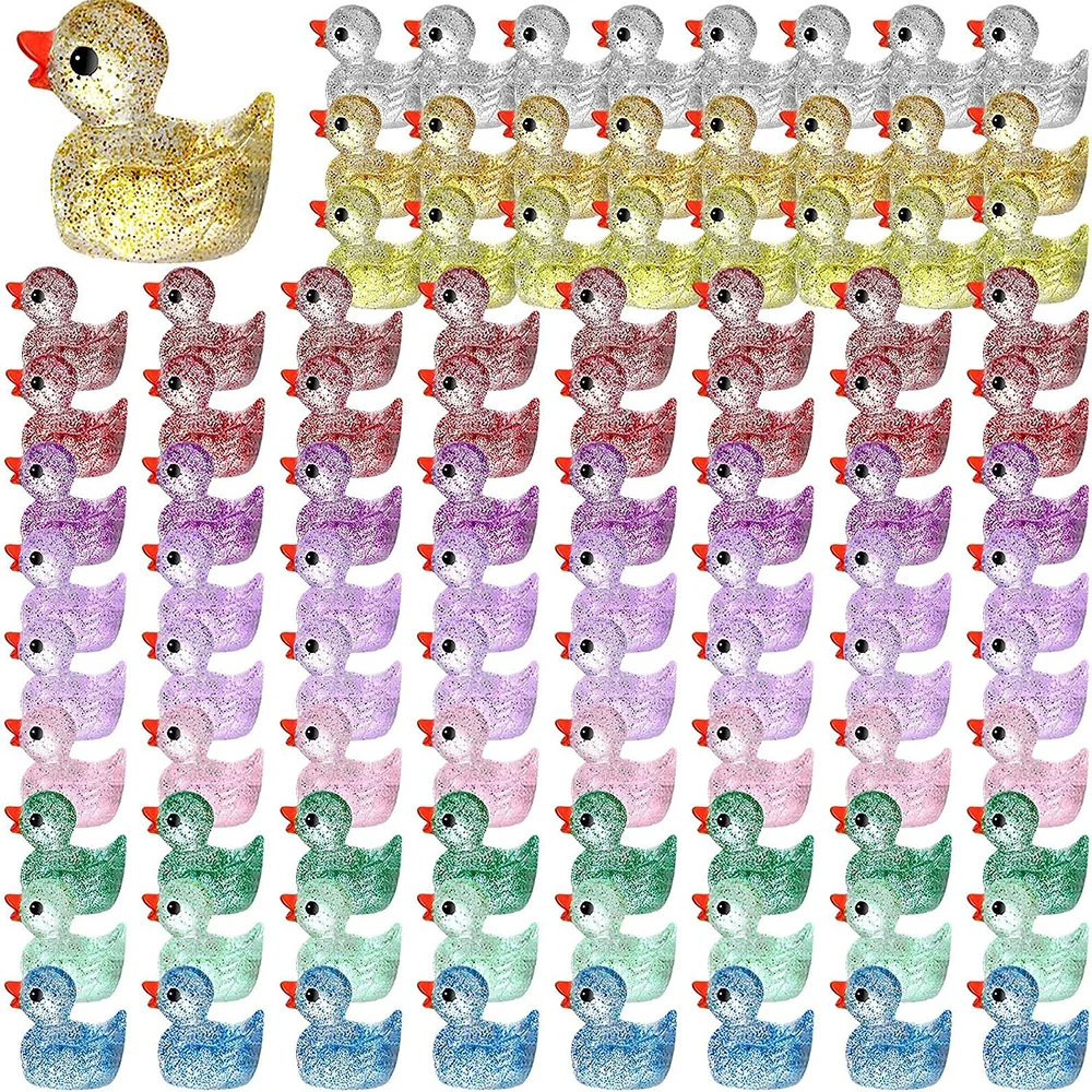 

120Pcs Mini Resin Ducks Glitter Miniature Figure Tiny Duck for DIY Garden Aquarium Dollhouse Ornament Home Birthday Party School