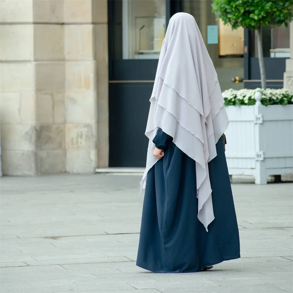 

Новинка Длинная модель Khimar Ramdan Eid, трехслойные головные уборы для исламской одежды, мусульманская детская одежда для женщин