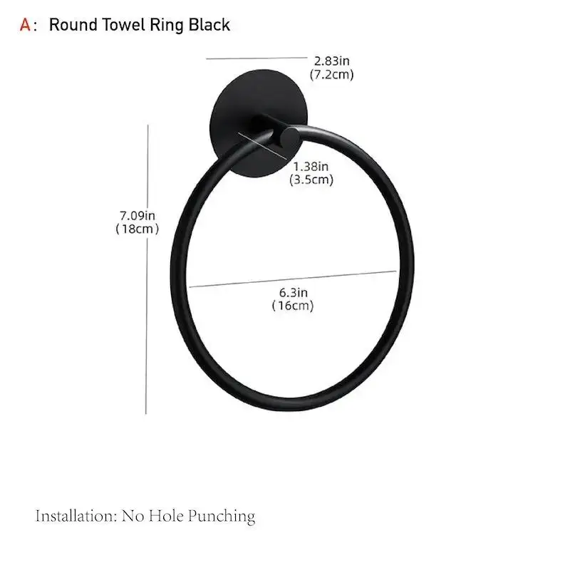 Stainless Steel Black Towel Bar Self-Adhesive Toilet Paper Holder Bathrobe Hooks No Drill Holes Towel Rack Bathroom Accessories
