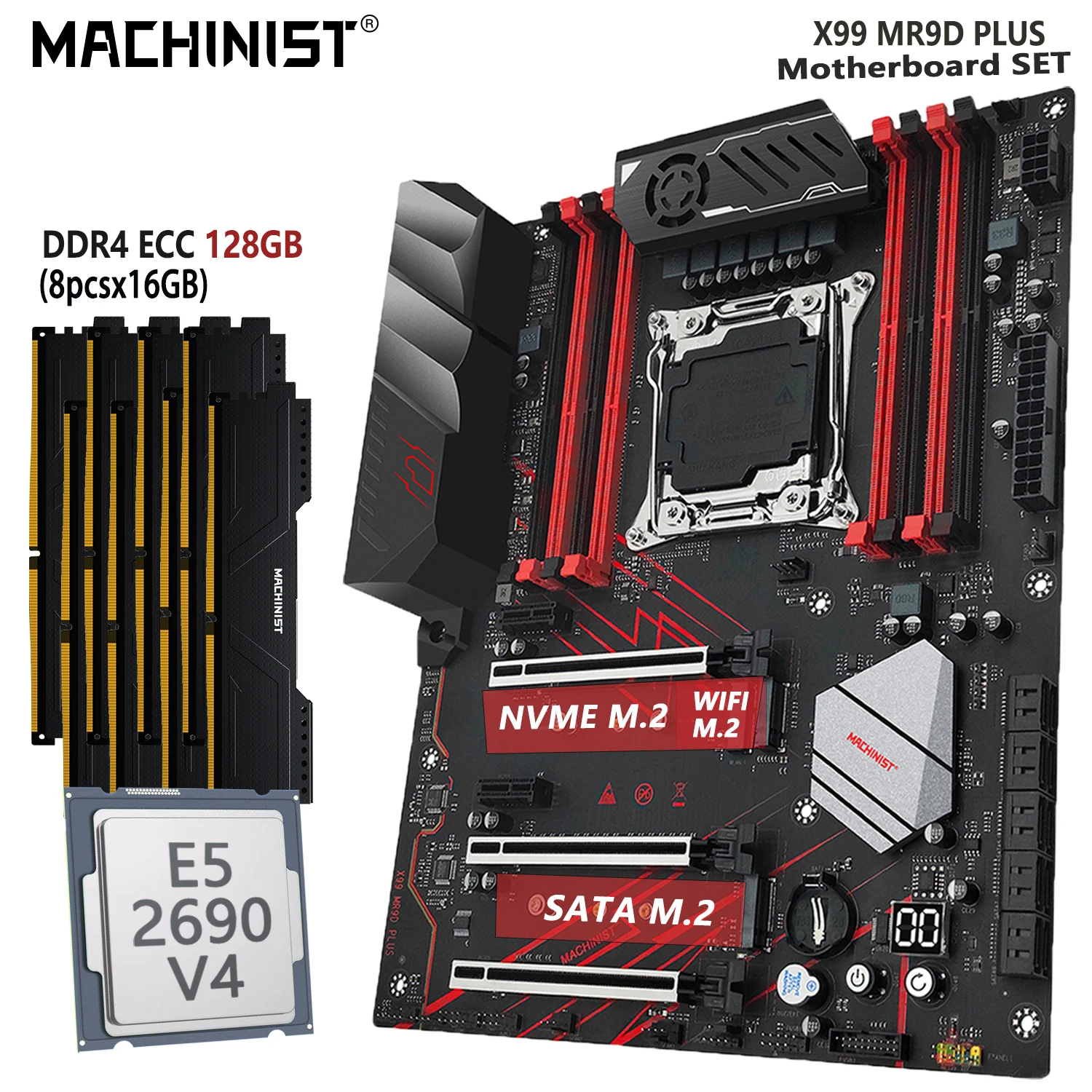 Machinist X99 Set Scheda Madre Lga 2011-3 Kit Intel Xeon E5 2690 V4 Cpu 128Gb = 8X16G Ddr4 Ecc Ram Memory Ssd Nvme M.2 Mr9D Plus
