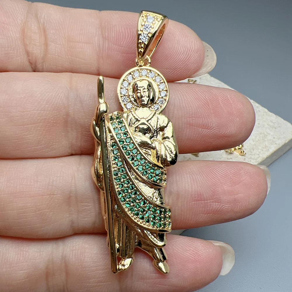 Beautiful Religious St Jude Thaddeus Pray Pendants Metal Zircon Large Charms For Jewelry Making Hip Hop Necklace Accessories