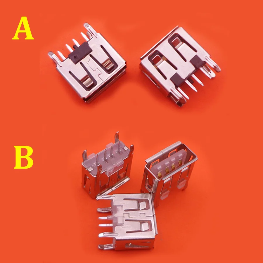 

1-10PCS USB 2.0 Jack Connector A Type Flat Angle 180 Degree 4 Pin Female USB PCB Connector Socket USB Jack Plug