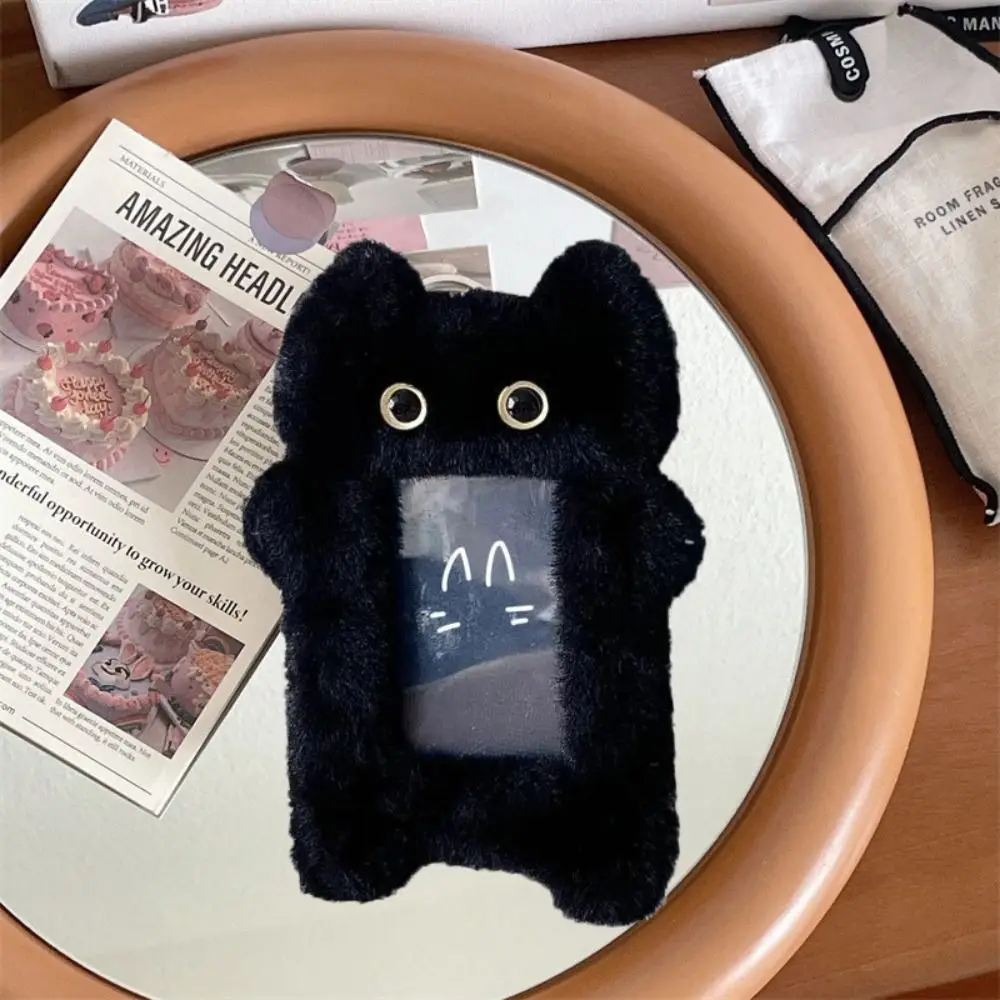 Ins Style Cartoon Plush Card Holder 3-inch Black Cat Photo Protector Case Diy Finished Product Star Chasing Pendant Keychain
