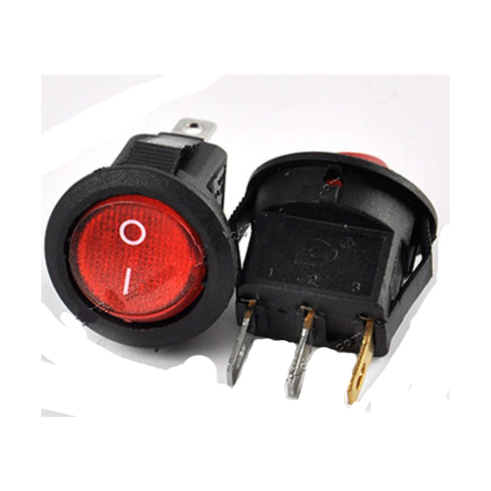 

5PCS Red Light 3 Pin ON-OFF SPST Round Boat Rocker Switch 6A/250V 10A/125V AC
