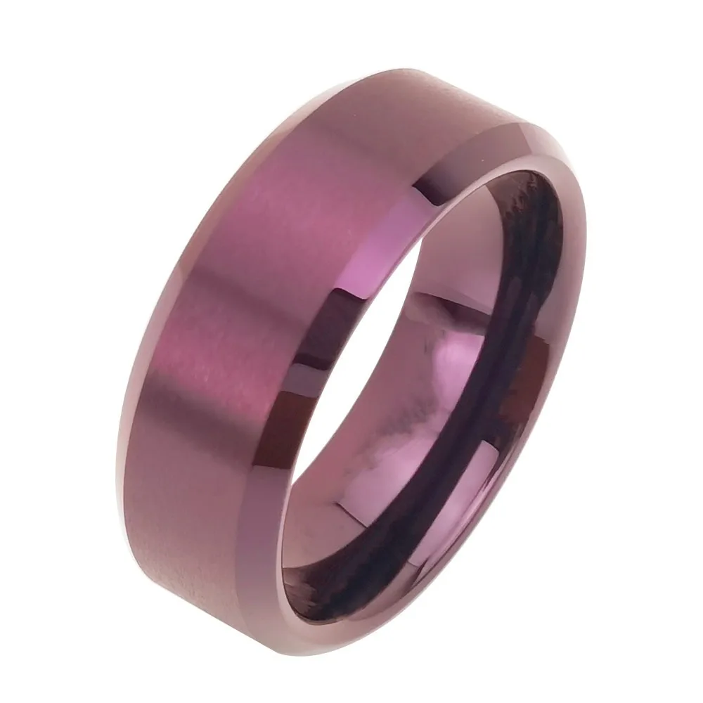 

Customized 8mm Width Unisex Tungsten Carbide Rings for Party Matte Finishing Beveled Edge Violet/Blue/Rose Gold Size 7-15