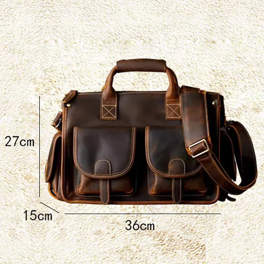 NASVA Herren Vintage Echtleder Aktentasche Umhängetasche Laptop Umhängetasche Crazy Horse Ledertasche Handtasche – Detail 2