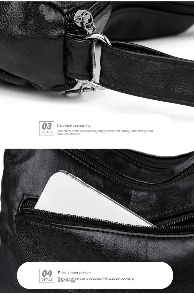 Soft Leather Shoulder Bag - Women's Crossbody Double Layered Large Capacity Tote