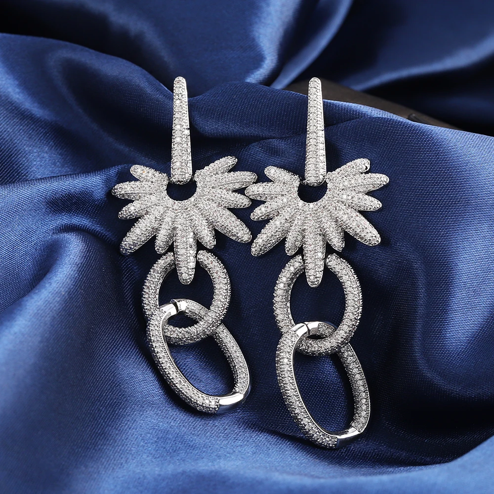 Geometric Lines Top Luxury Earrings Gold Shiny Aaa Cubic Zirconia Intensive Inlays High Design Jewelry Banquet Party Accessories