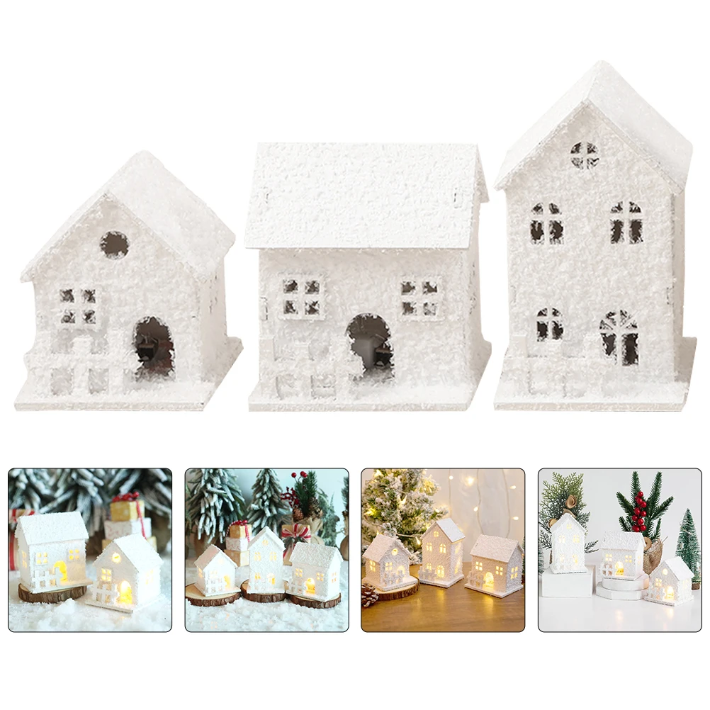

3pcs Christmas LED Light Wooden House Whit Snow Luminous Cabin Christmas Tree Hanging Ornament Glowing Castle Kids Gift