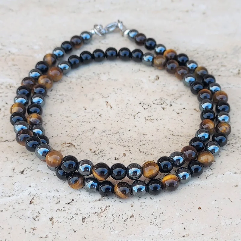 2022 New Trendy Round Men Necklace Simple Fashion 6mm Tiger Eye Hematite Stone Bead Necklace For Men Jewelry Gift