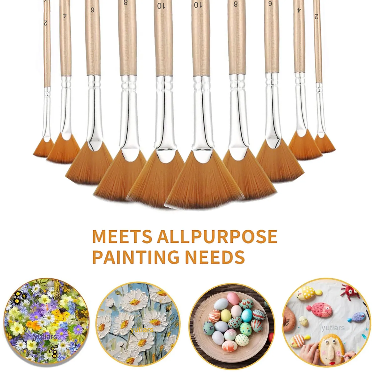 10pcs Paint Brushes Set, Fan Brushes Acrylic Paint Brushes Oil Painting Brushes with Nylon Hair & Short Wood Handle Painting 6