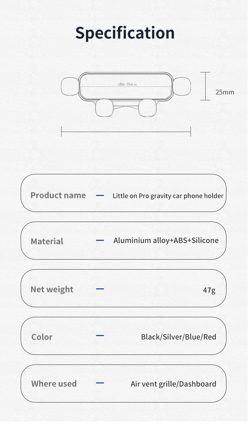Car mobile phone bracket air outlet gravity support fixed frame navigation car buckle suitable for 4.7-6.7 inch mobile phones phone charging stand
