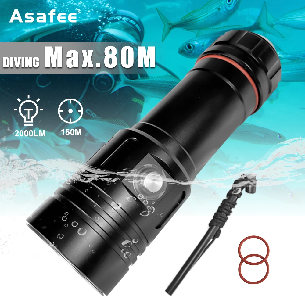 

Подводный фонарик Asafee AF05D для дайвинга, 80 м, 1500 лм