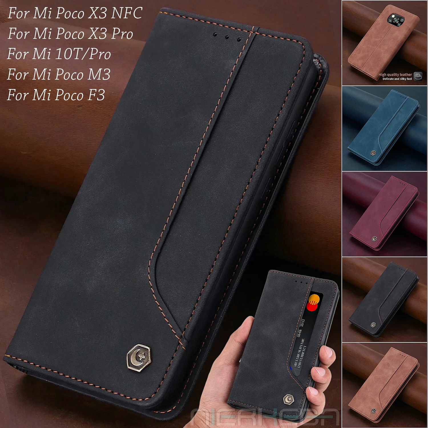 Leather Phone Case Leather Wallet Case Leather Case Phone Case Flip Leather Case For Xiaomi Poco X5 Pro X3 GT X4 M4 Pro F4 F3 M3 C40 M5S Mi 13 12T 10T 11 12 11T Lite 5G Magnet Wallet Cover