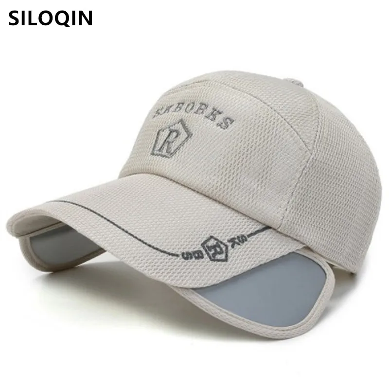 

SILOQIN Summer Men Women Mesh Breathable Baseball Caps Novelty Big Eaves Pull-out Brim Sports Hat Adjustable Size Fishing Cap