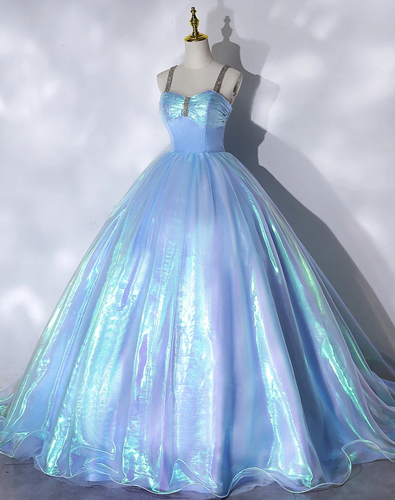 Sky Blue Sweetheart Ball Gowns Quinceanera Dress Beaded Prom Dresses Spaghetti Straps Sweet 15 16 Dress Graduation Evening Gowns