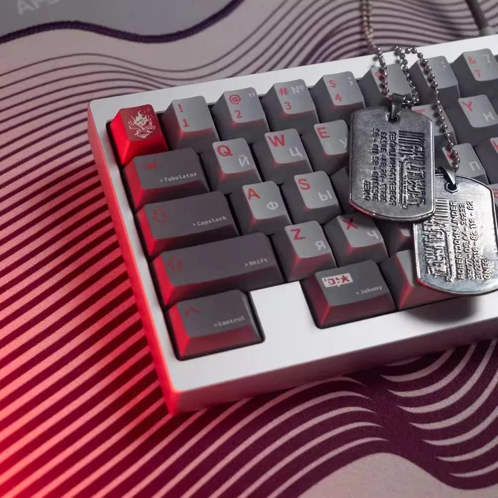 Samurai Silverhand Teclas Pbt Russo Japonês Cherry Perfil Keycap 61 64 68 75 84 96 98 143 Teclas por Conjunto Sbpk 2077
