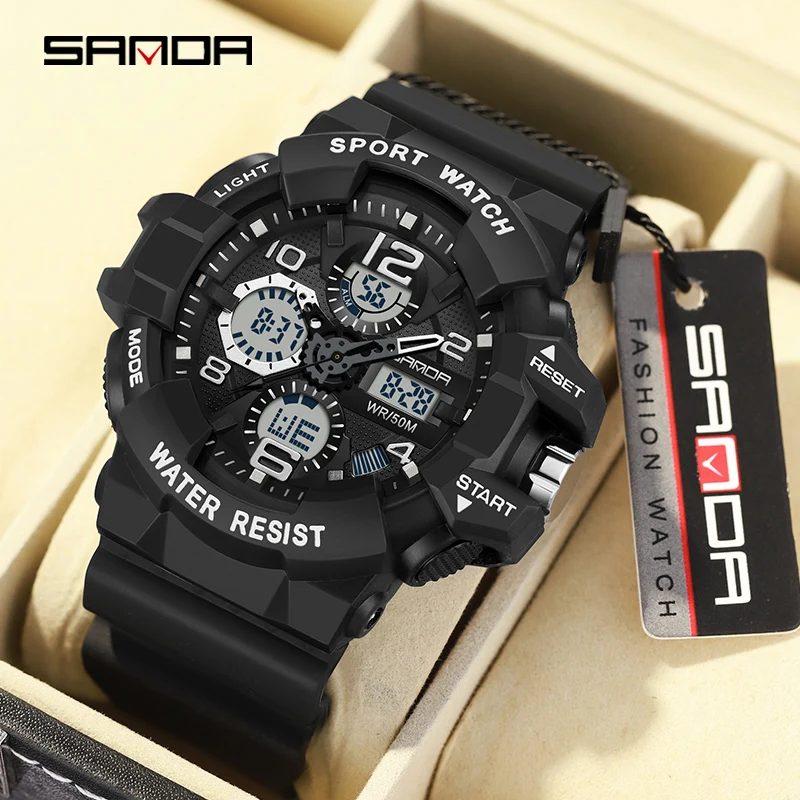 

SANDA 3168 Men Watches Fashion Sports Military Quartz Digital Waterproof Swim Stopwatch Wristwatches Clock Man Relogio Masculino
