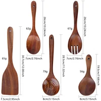 Teak cooking spatula 5-piece set, non stick pan, long handled wok, spatula, spoon, wooden kitchen utensils, essential kitchen 1