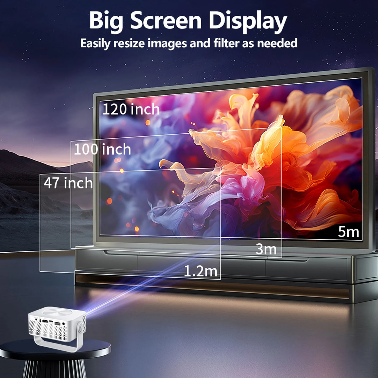 Portable Projector Projector WiFi Auto Keystone Correction 360° Rotation 150ANSI 1080P with Remote Control for Gaming Sessions