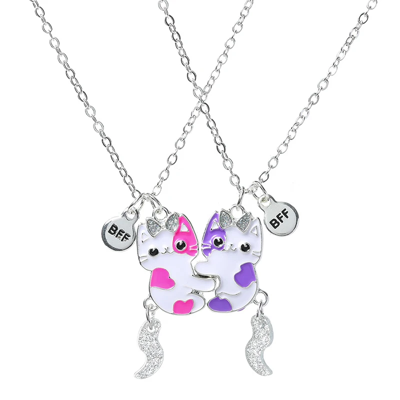 2 parti/set simpatico ciondolo a forma di gatto cartone animato catena migliori amici collana bff amicizia bambini gioielli regalo per ragazze_voghion.com