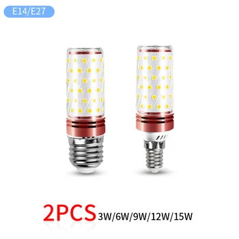LED 전구 E14 LED 캔들 라이트 전구, E27 테이블 콘 램프, LED 3W, 6W, 9W, 12W, 15W, 240V, 220V, 2 개