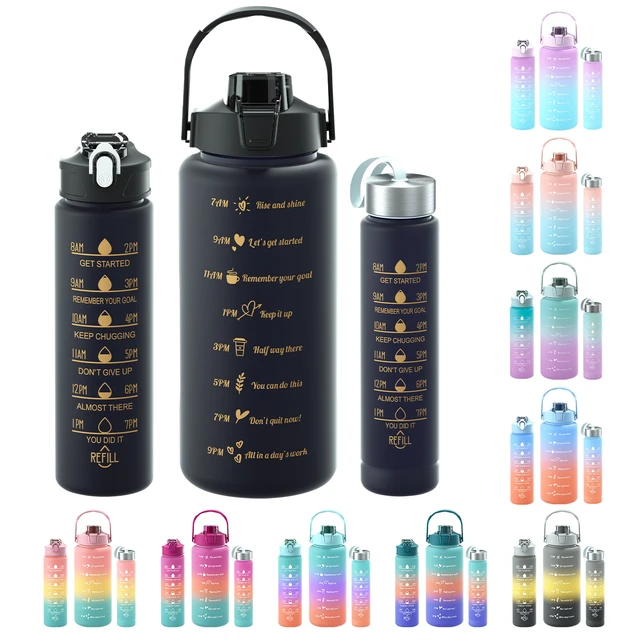 3PCS/set Sports Water Bottle With Straw Men Women Fitness Water Bottles  Outdoor Cold Water Bottles With Time Marker Drinkware - AliExpress