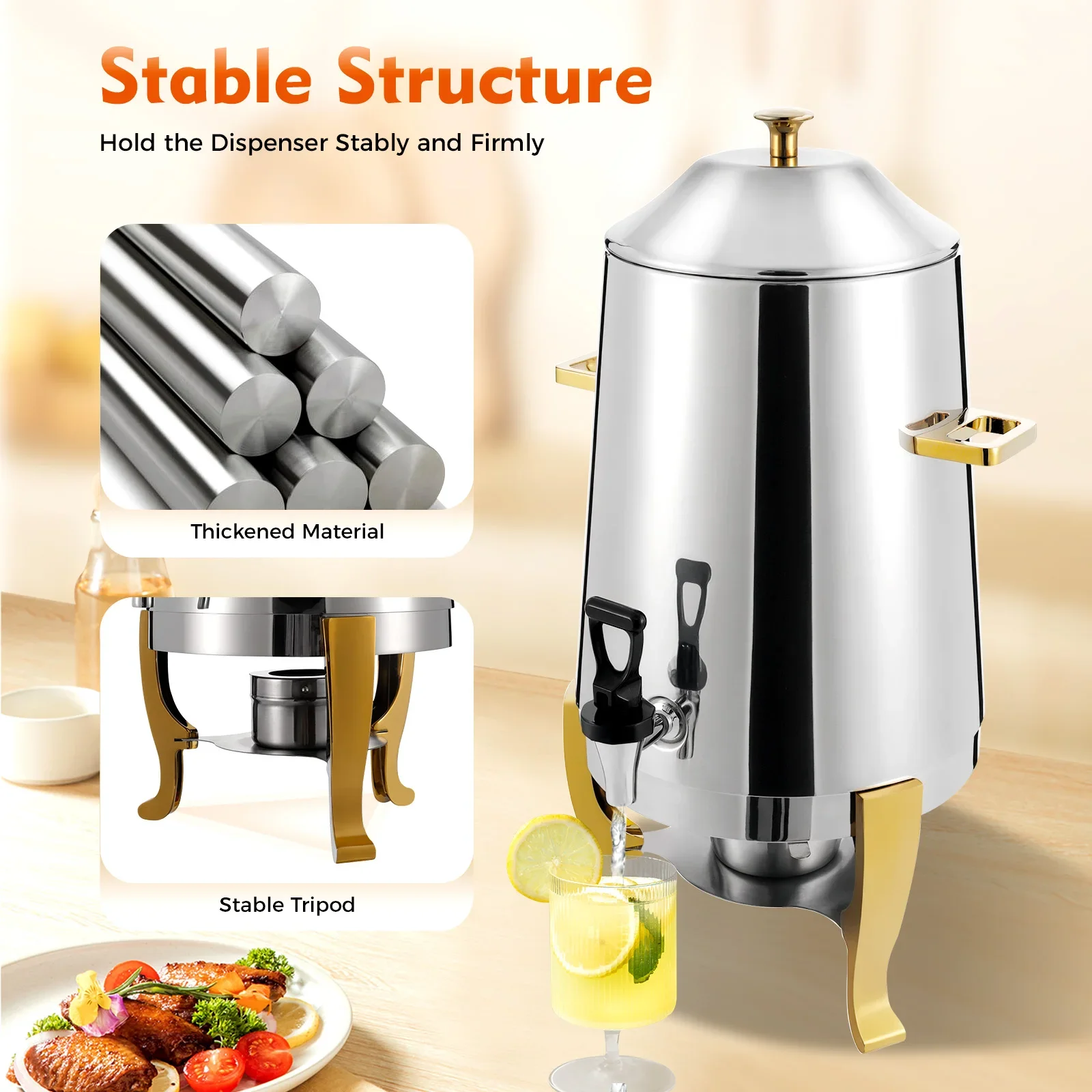 Edelstahl-Kaffee-Chafing-Dish, Heißgetränkespender, mit Zapfhahn und Brennstoffhalter, für Partys, Events, Buffet-Catering, 13L – Detail 2