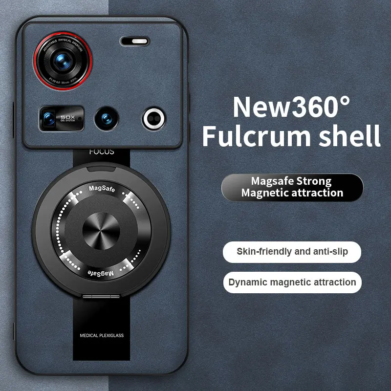 Luxury Magnetic Leather Phone Case with 360-Degree Rotating Stand and Shockproof Bumper