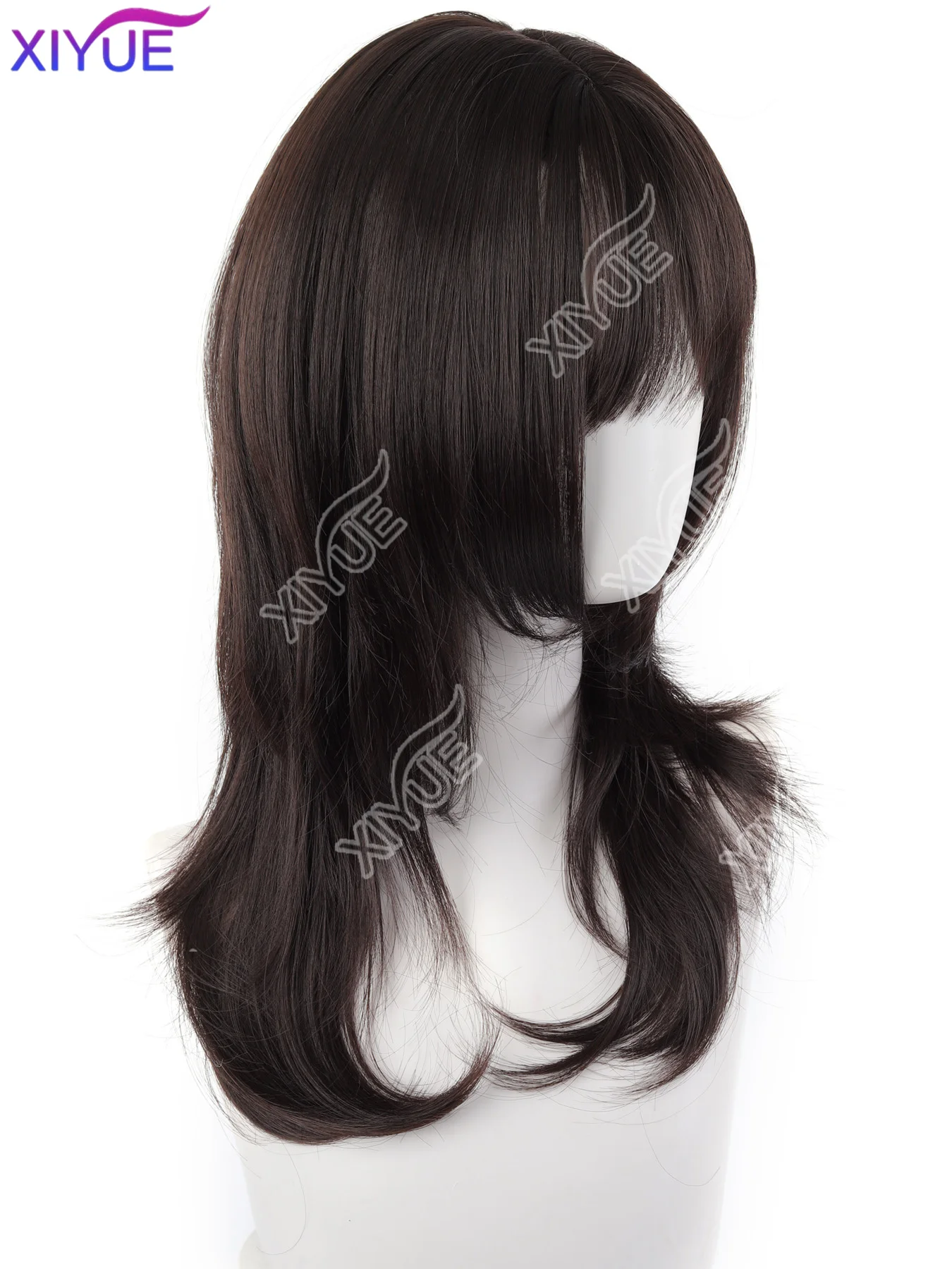 XIYUE Synthetic Brown Black Medium Straight Jellyfish Wig with Bangs Natural Layered Wig Suitable for Women Daily Party ﻿
