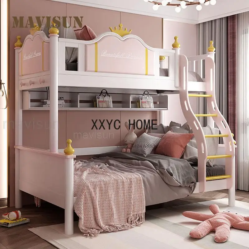 

European-Style Princess Bed With Slide And Locker Modern Kids Bedroom Furniture Castle Luxurious Style Girl Like Children Bed