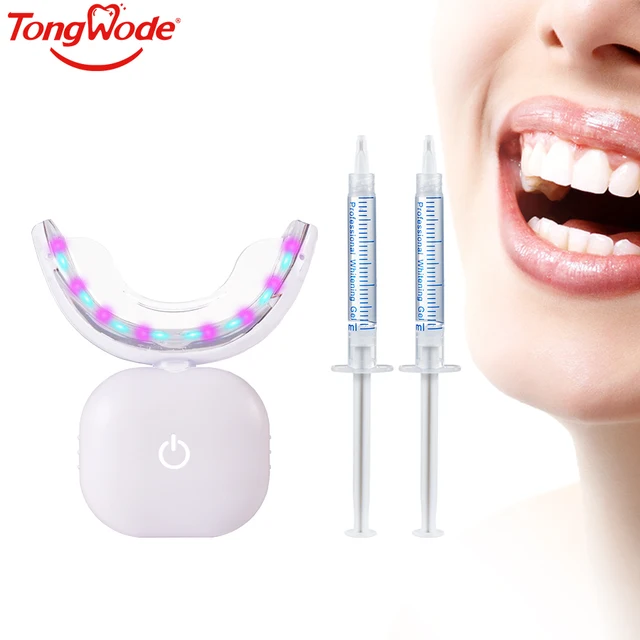 Wireless Teeth Whitening LED Light With 2 Gel Pens 32 Blue Red Lights 10-15 Mins Effective Brighten Tooth With USB Charge Cable