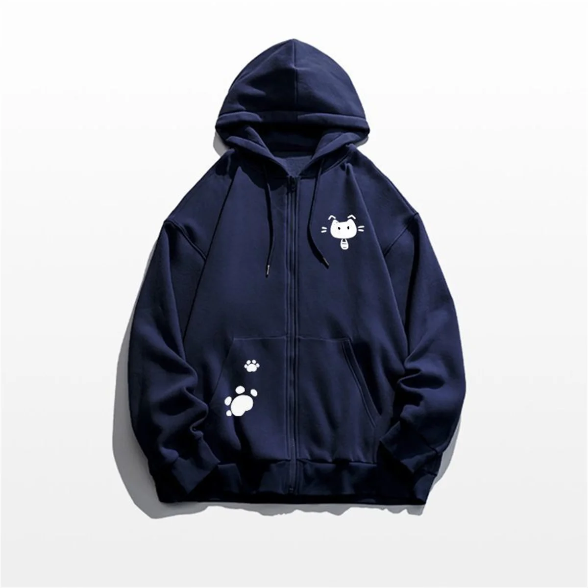 Spring And Autumn Thin Collection Fashion Trends Versatile Casual Lazy Wind 2025 New Cute Girl Zipper Fun Cat Print Hooded