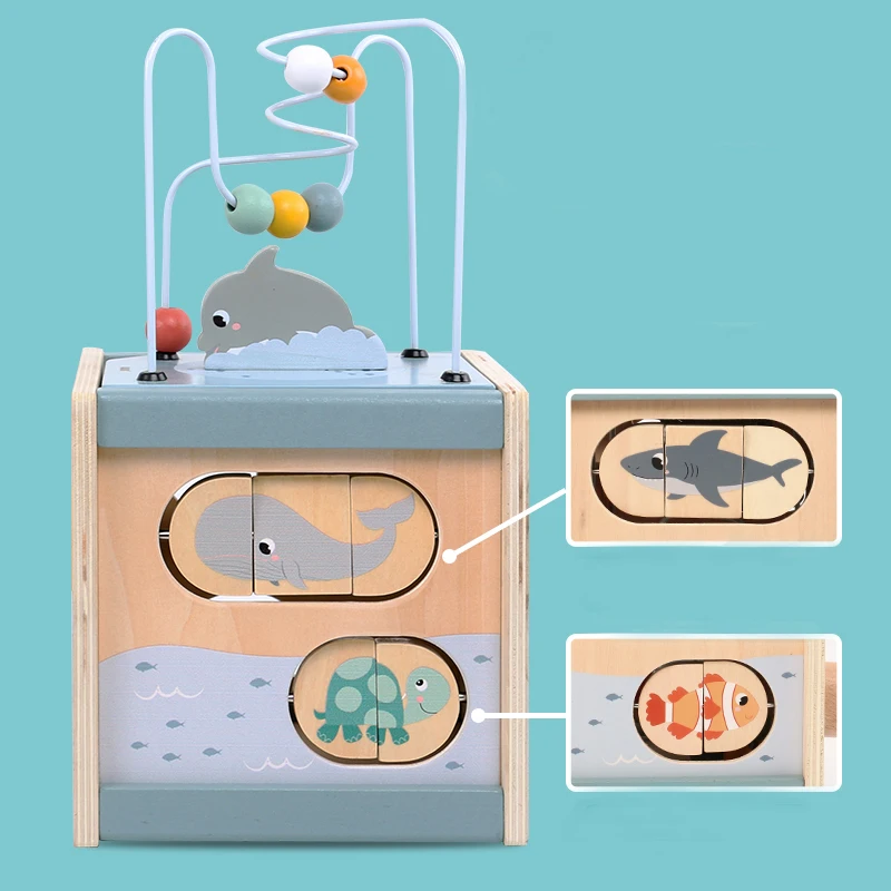Cubo di attività in legno per bambini 5 in1 forma animale Sorter Bead Maze giocattoli educativi Montessori Baby 6-12 mesi giocattoli di apprendimento