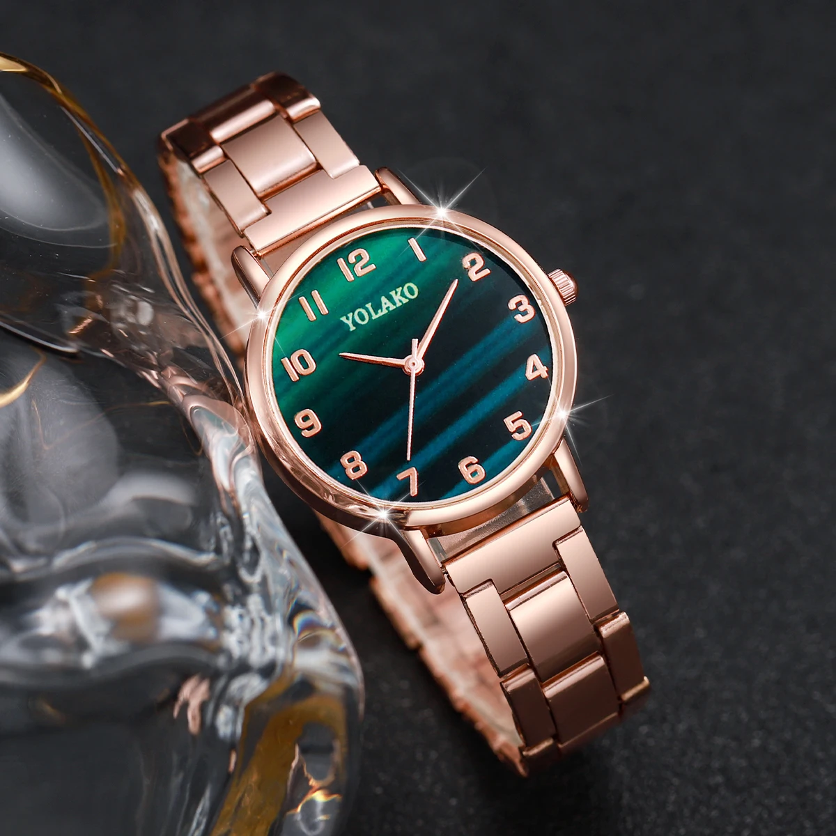 5PCs/Set Classic Style Watch Set Fashion Stainless Steel Dial Green Watch Bracelet Set 4