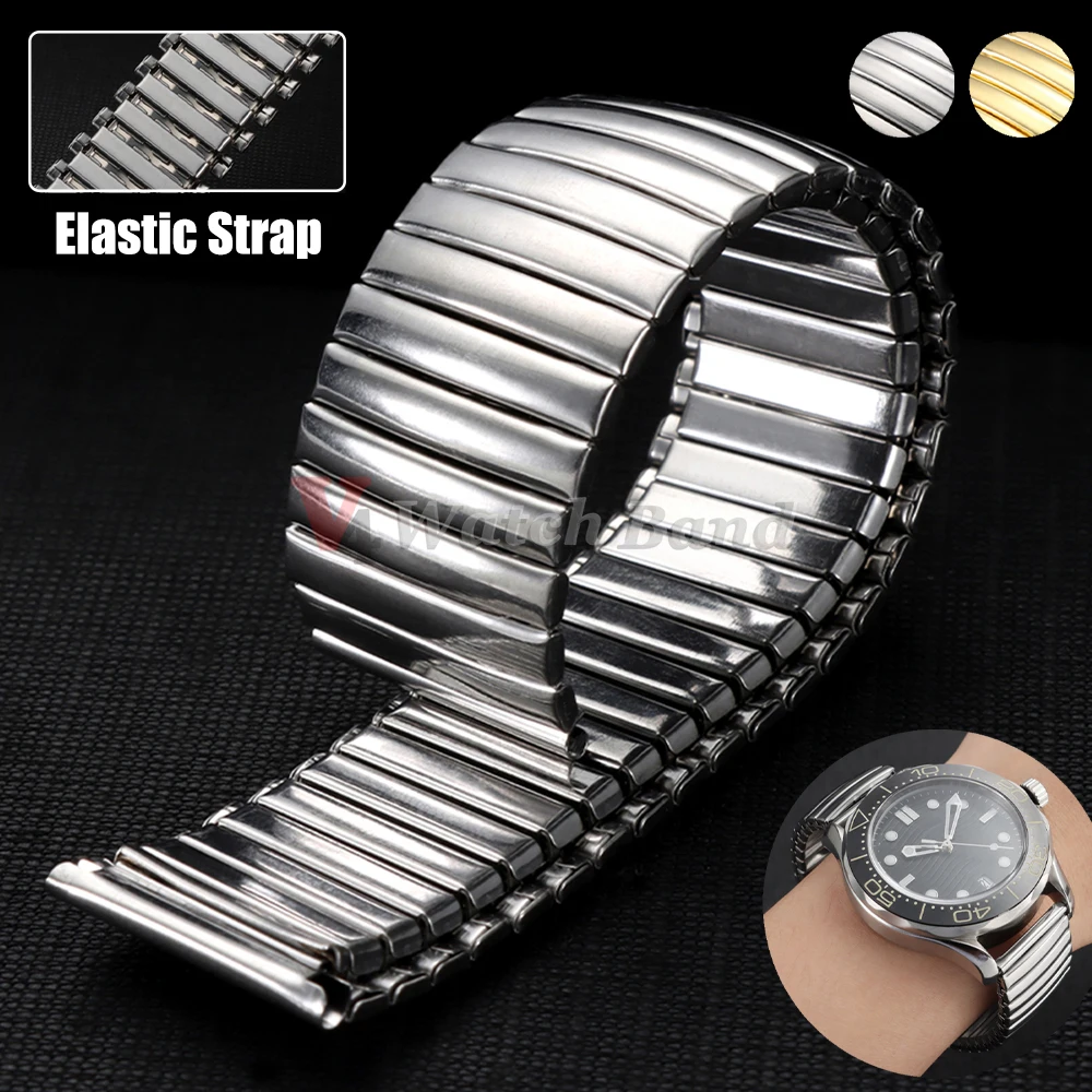 Universal Stainless Steel Elastic Strap Metal Watchband Replacement Bracelet