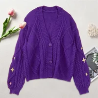 Knit Print Winter Cardigan Sweater Chic Vintage Star Preppy Long Sleeve Autumn V Neck Aesthetic Retro Single Breasted Sweaters - Image 6