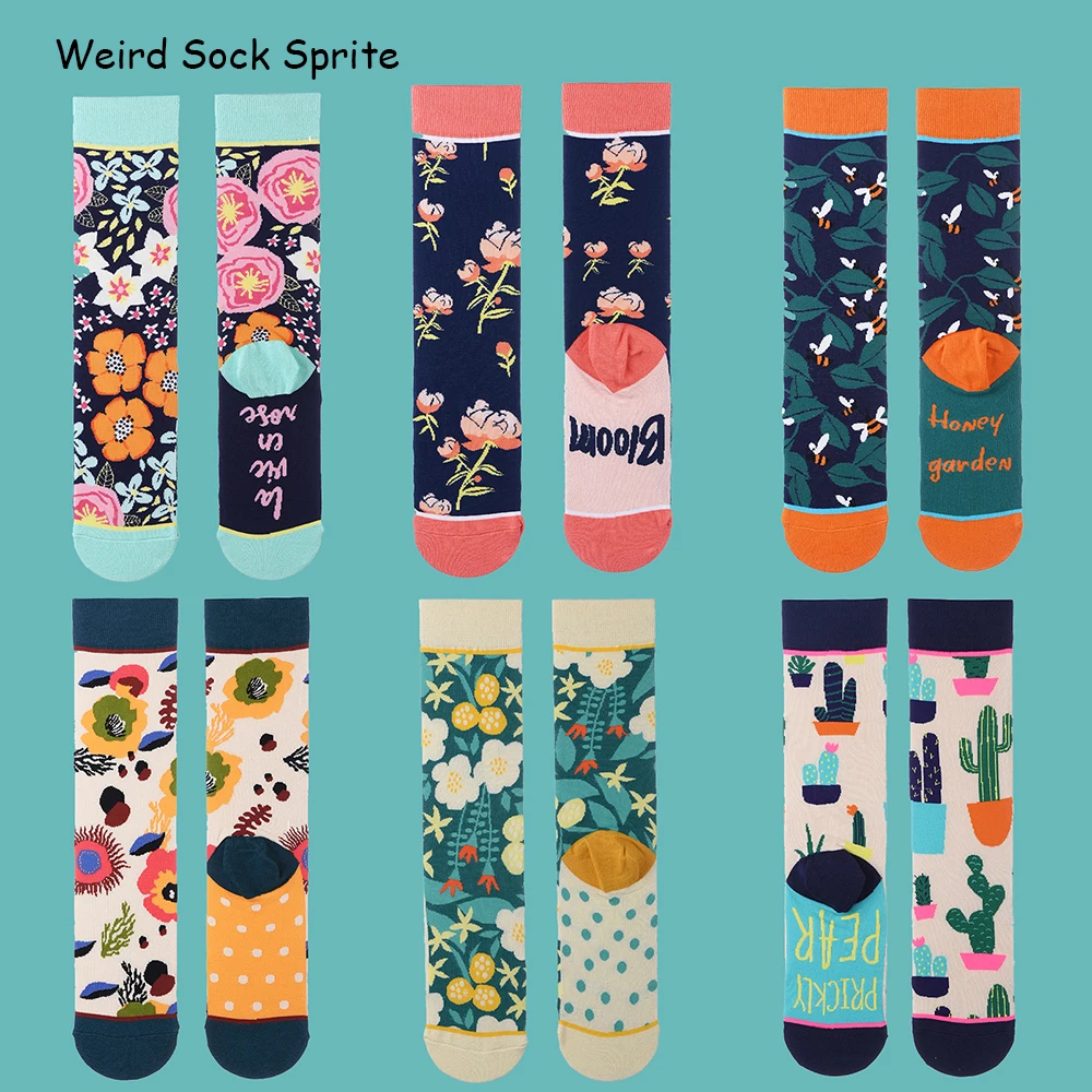 Meias Femininas De Algodao Grafite, Meias De Cactus Plantado Para Outono E Inverno, Meias De Personalidade Fashion Retas Da Moda