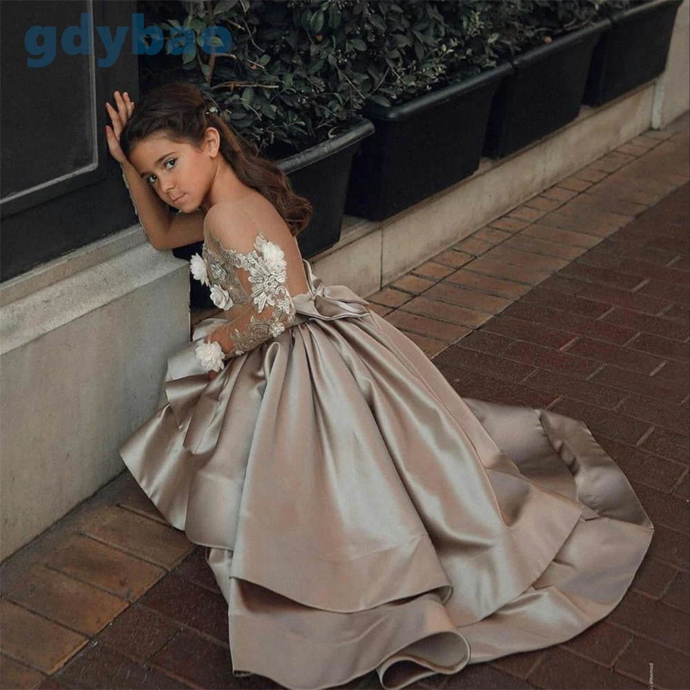 Little Kids Satin First Communion Dresses Glitz Ball Gown Pageant Dress Flower Girl Dresses For Weddings Banquet Back Dress