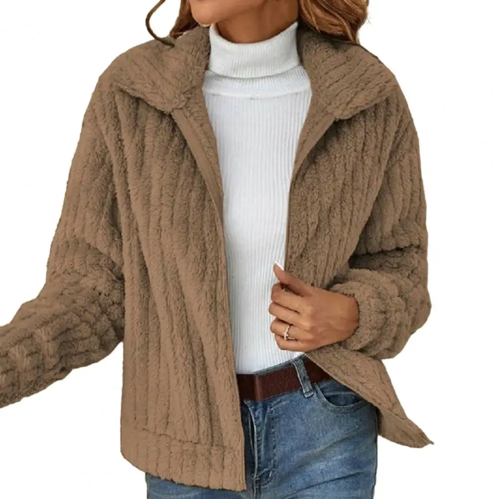 

Faux Sherpa Jacket Fashion Winter Coat Ladies Warm Long Sleeve Cardigan Lapel Zip Up Coat Outwear пальто женское