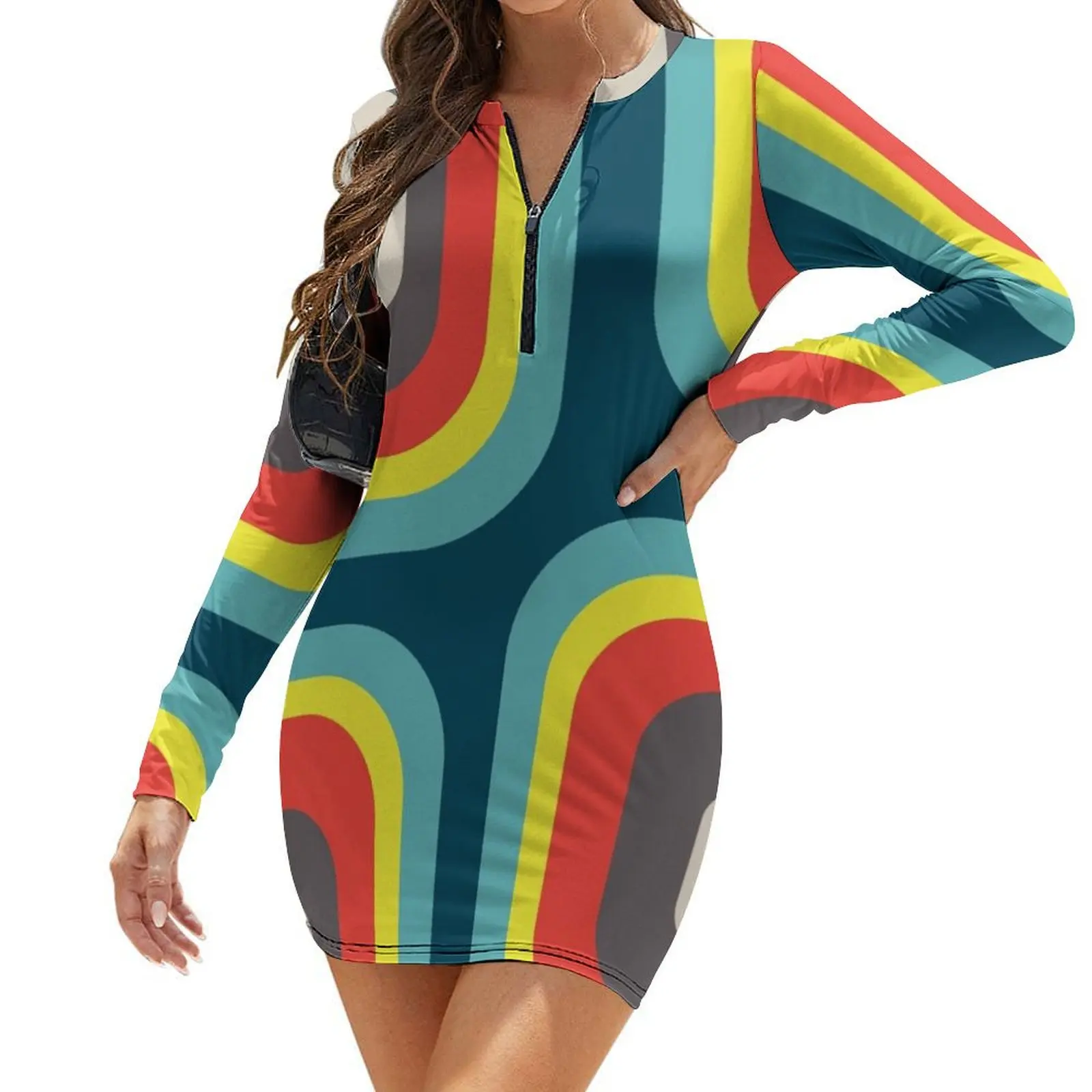 

Square Pattern Blue #2 Long-Sleeve Bodycon Dress long dress women summer Woman dresses Women's summer long dress