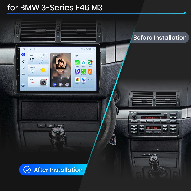 Radio para Auto Junsun para BMW M3 E46 1998-2006, CarPlay, Android Auto, FM, RDS, DSP, BT, GPS, Navegador, SWC, Pantalla Táctil HD IPS, Reproductor Multimedia Plug & Play, Llamadas Manos Libres, Unidad Principal con Estilo Original del Auto 2