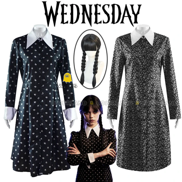 Wednesday Addams Cosplay Costume Women Black Dress Outfits Carnival Printed  Suit (150cm dress)