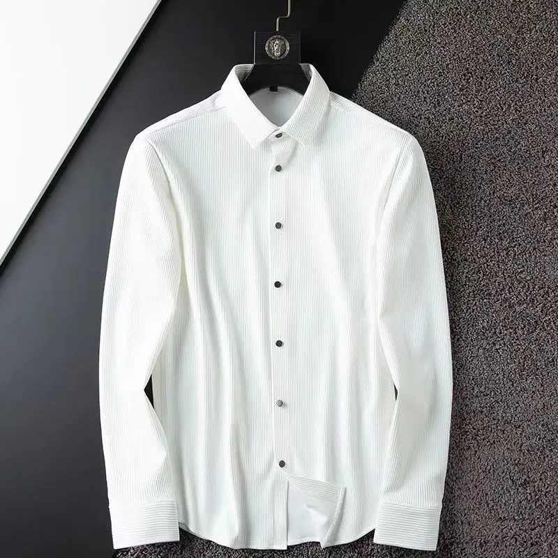 Autumn Business Casual Long-sleeved Shirt Light Luxury Spring Thin Section Iron-free Anti-wrinkle Men's Slim Vertical Striped