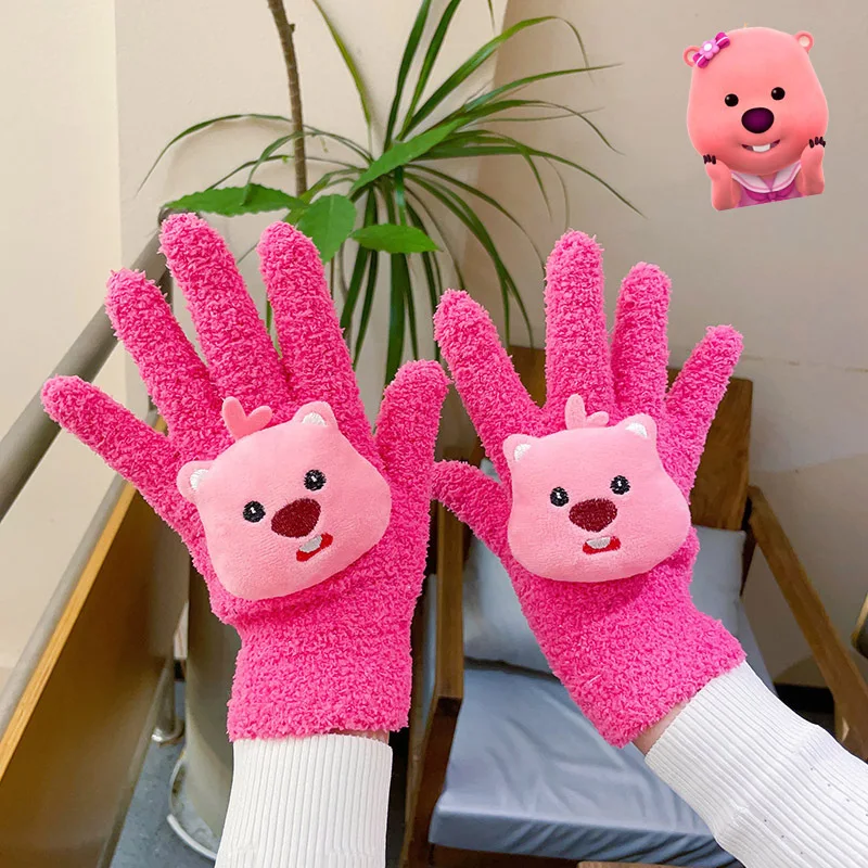 

Новые милые маленькие плюшевые перчатки Kawaii Loopy, коралловые бархатные студенческие зимние велосипедные теплые перчатки с пальцами