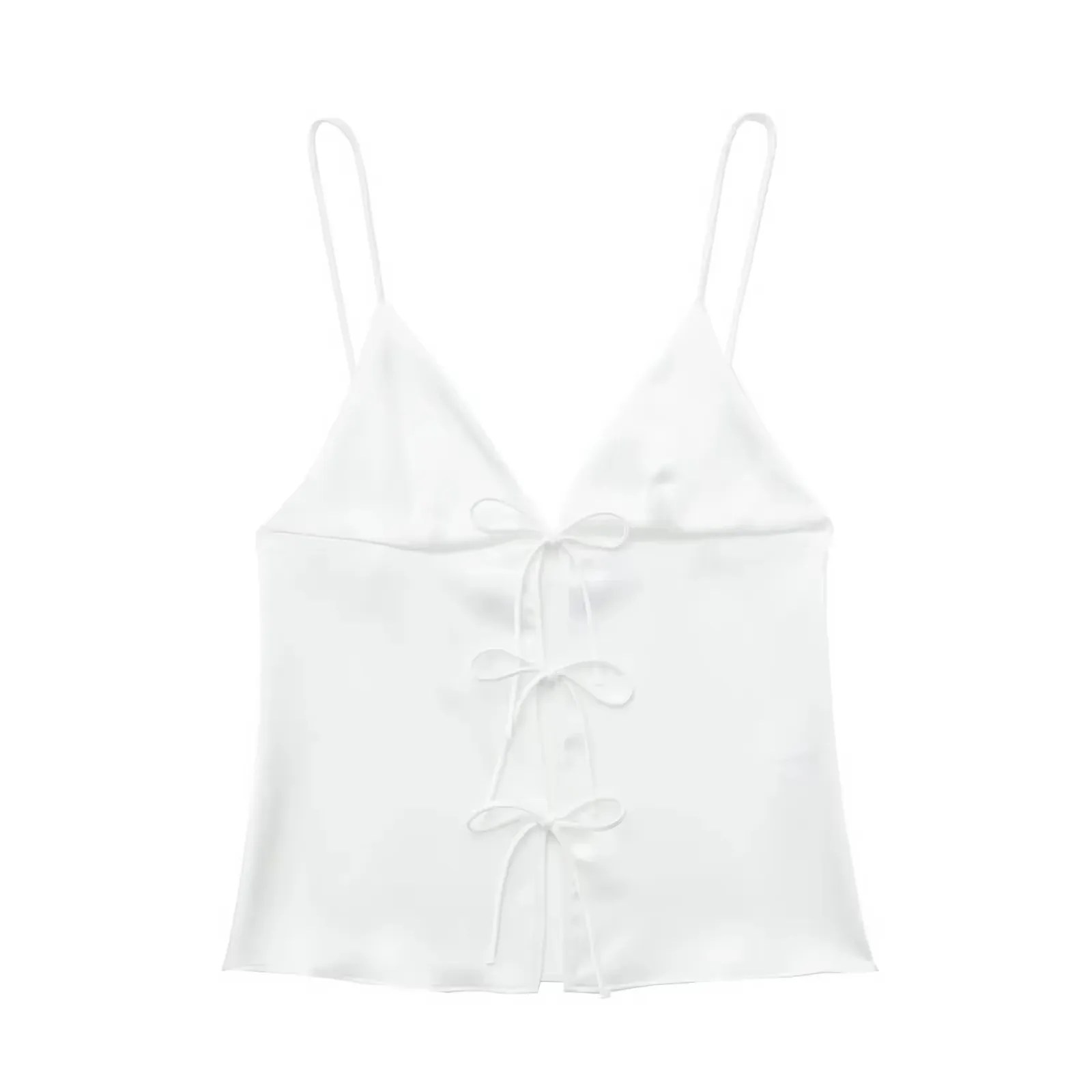 HH Women Front Bow Tie Top Elegant V Neck Solid Camis Sleeveless Backless Sexy Lady Straps Tanks Y2k Female Slim Crop Tops