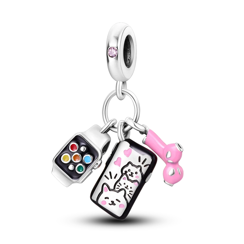 Sterling Silver Playful Charm Beads Bracelet Dangle DIY Jewelry