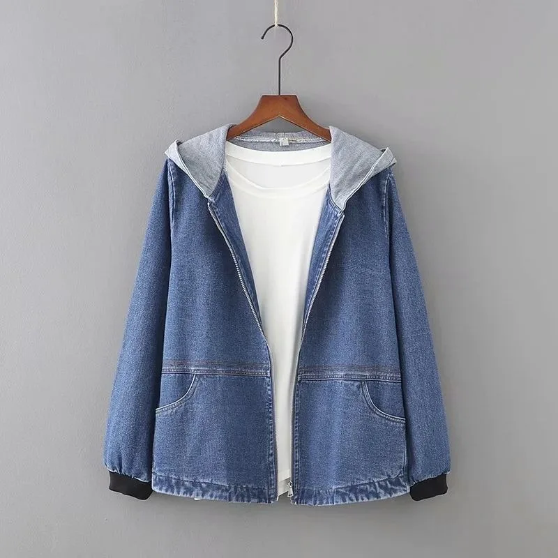 

Hooded Denim Jacket Women's Spring and Autumn Fashion Spring New Korean Version Casual Short Small Baseball Uniform Top Clothes
